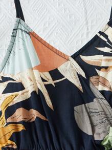 SHEIN 女孩樹葉印花吊帶連體短褲 - 彩色 - 查看 3