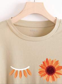 SHEIN LUNE Floral Print Tee - Khaki - View 3