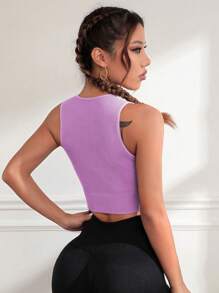 SHEIN Daily&Casual Áo Tees & Tanks  Thể thao Nữ Gân đan màu trơn - Màu tím - Xem 5