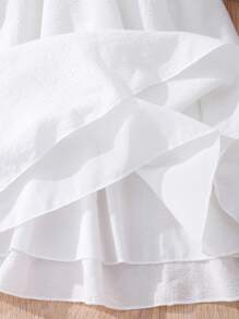 SHEIN Đầm Gái Tương phản ren màu trơn Dễ thương - trắng - Xem 6