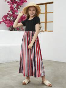 Tween Girl Striped Print Smock Dress - Multicolor - View 1