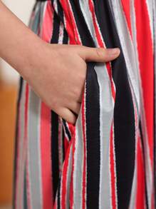 Tween Girl Striped Print Smock Dress - Multicolor - View 5