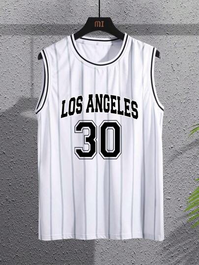 Guys Letter Graphic Striped Trim Basketball Jersey
