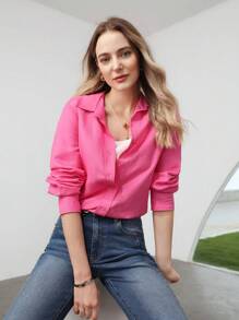 MOTF PREMIUM LINEN-BLEND BUTTON-UP SHIRT - Pink - View 9