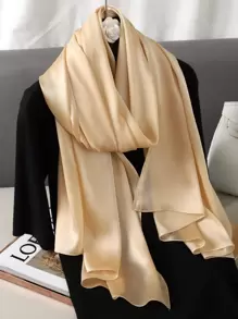 1pc Women's Solid Color New Satin Scarf, Wedding, Shawl - Apricot - View 3