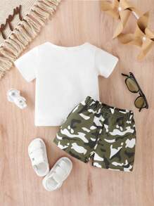 嬰兒小熊印花T恤和迷彩印花短褲 - 彩色 - 查看 2