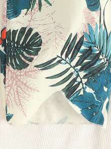 SHEIN Teen Girls Tropical Print Straight Leg Trousers - Apricot - View 3