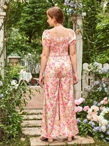 SHEIN Áo liền quần Gái Túi Dải chun Hoa Tất cả trên in Boho - Nhiều màu - Xem 2