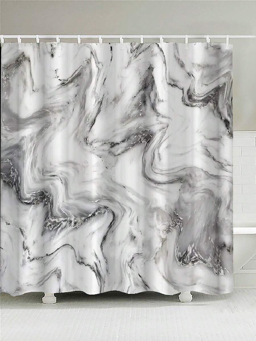 1pc Polyester Shower Curtain, Modern Marble Pattern Waterproof Shower Curtain For Bathroom Home Bathroom Decor Fall Decor Bathroom Accessories Back To School