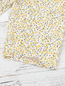 SHEIN Chicas bajo con nudo Blusa & floral con cinturón Mono de tirantes - Multicolor - Ver 5