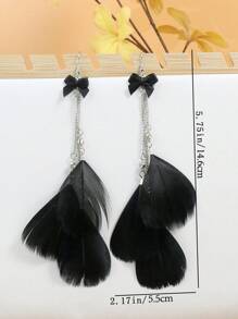 1 đôi Bông tai nữ tua rua dài bằng bạc theo phong cách Bohemian, thích hợp cho bốn mùa & cuộc sống hàng ngày & công việc & biểu diễn trên sân khấu & phụ kiện trang phục chụp ảnh đường phố - màu đen - Xem 4