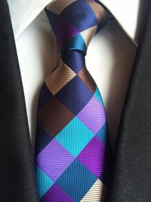 1 件男士格子图案时尚领带，适合日常生活和工作男士领带 - 彩色 - 查看 1