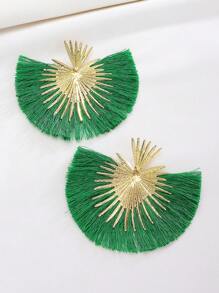 1 对个性化西式复古心形和扇形流苏吊坠耳环，适合女士日常佩戴、派对和节日礼物情人节、妈妈、母亲、母亲节、礼物 - 綠色 - 查看 2