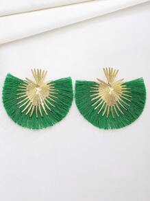 1 对个性化西式复古心形和扇形流苏吊坠耳环，适合女士日常佩戴、派对和节日礼物情人节、妈妈、母亲、母亲节、礼物 - 綠色 - 查看 3