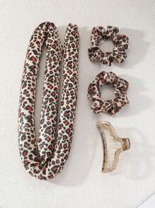 4pcs Women Leopard Pattern Hair Roller Tool Set - Multicolor - View 2