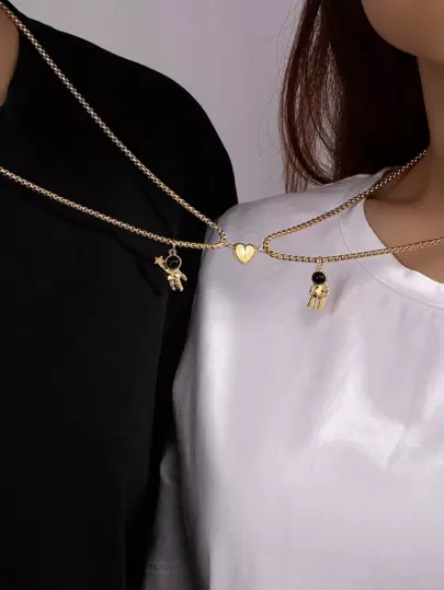 2 piezas/set Collar moda astronauta & con accesorio de corazón para pareja para decoración diaria