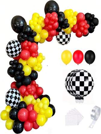 131入組/套橡膠現代格紋圖案混色氣球花環派對