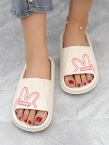 女性字母圖案單帶學院白色乙烯-乙酸乙烯共聚物拖鞋 - 白色 - 查看 4