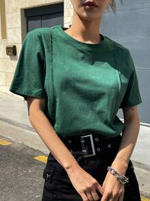 DAZY Solid Seam Detail Tee Easter - Green - View 3