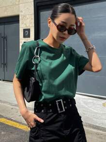 DAZY Solid Seam Detail Tee Easter - Green - View 4