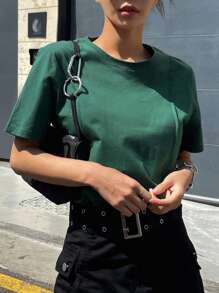 DAZY Solid Seam Detail Tee Easter - Green - View 5