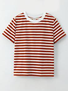 SHEIN Boys Striped Print Tee - Burnt Orange - View 1