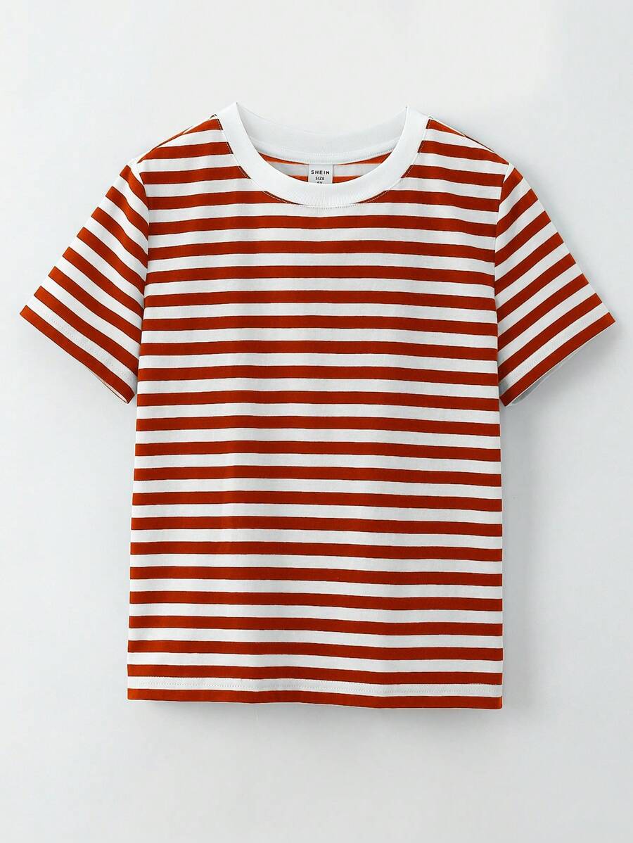 SHEIN Boys Striped Print Tee - Burnt Orange - View 1