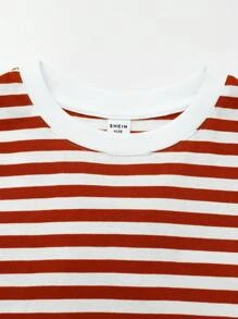 SHEIN Boys Striped Print Tee - Burnt Orange - View 6