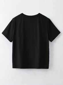 SHEIN Boys 100% Cotton Solid V Neck Tee - Black - View 2