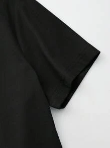 SHEIN Boys 100% Cotton Solid V Neck Tee - Black - View 5