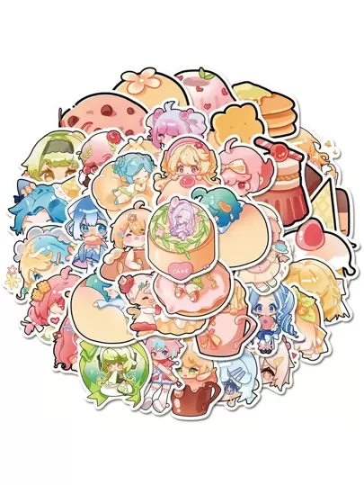 40入組卡通人物和蛋糕圖案什錦貼紙可愛多用途貼紙適用於DIY工藝品、裝飾品、手帳