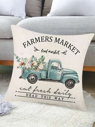 1pc Slogan & Car Pattern Cushion Cover Without Filler, Modern Linen Decorative Cushion Cover For Bed, Sofa