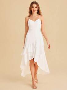 SHEIN Belle Váy cưới Cao thấp phân lớp Dây kéo màu trơn - trắng - Xem 1