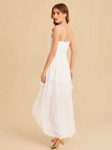 SHEIN Belle Váy cưới Cao thấp phân lớp Dây kéo màu trơn - trắng - Xem 2