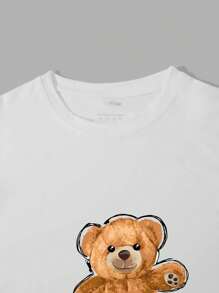 SHEIN EZwear Bear And Letter Graphic Tee - White - View 4