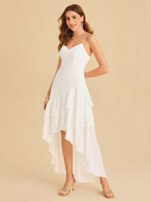 SHEIN Belle Váy cưới Cao thấp phân lớp Dây kéo màu trơn - trắng - Xem 4
