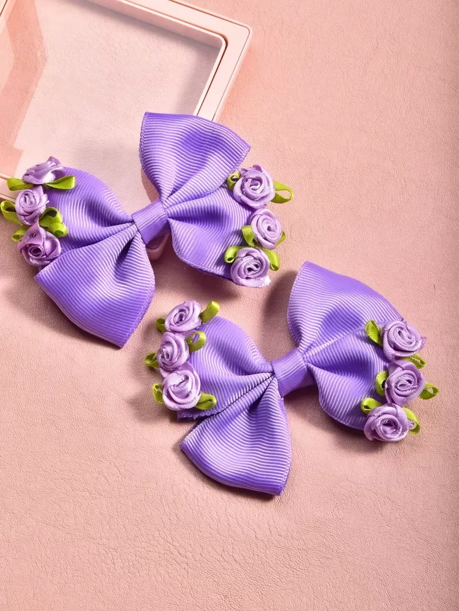 2pcs/Set Children's Purple Rose Decorated Hairclips, Suitable For Daily Wear
