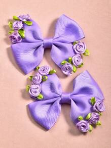 2pcs/Set Children's Purple Rose Decorated Hairclips, Suitable For Daily Wear