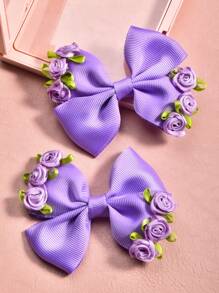 2pcs/Set Children's Purple Rose Decorated Hairclips, Suitable For Daily Wear