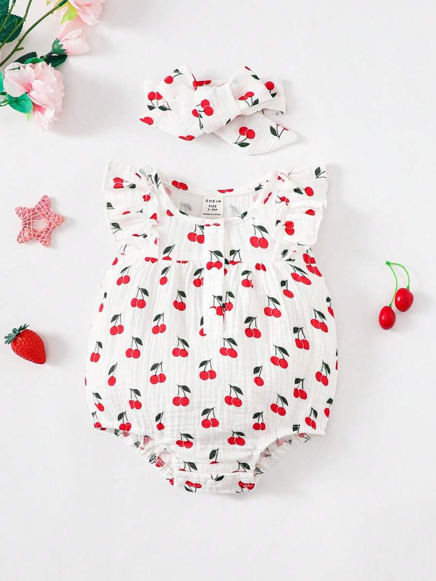 Bodysuits Em bé Xù Rau quả Tất cả trên in - trắng - Xem 1
