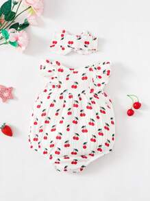 Bodysuits Em bé Xù Rau quả Tất cả trên in - trắng - Xem 2