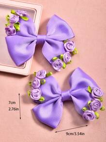 2pcs/Set Children's Purple Rose Decorated Hairclips, Suitable For Daily Wear