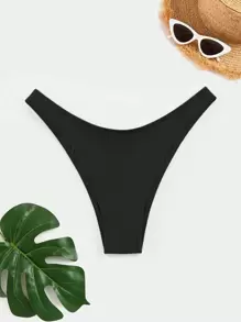 Swim SXY Summer Beach Solid High Cut Bikini Bottom - Black - View 3