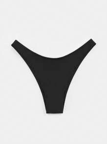 Swim SXY Summer Beach Solid High Cut Bikini Bottom - Black - View 4