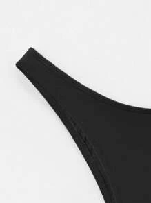 Swim SXY Summer Beach Solid High Cut Bikini Bottom - Black - View 5