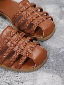 Women Braided Detail Flat Sandals, Vacation Brown Ankle Strap Sandals - Brown - View 8