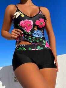 SHEIN Swim Quần short in hoa đi biển mùa hè Tankini - Nhiều màu - Xem 1