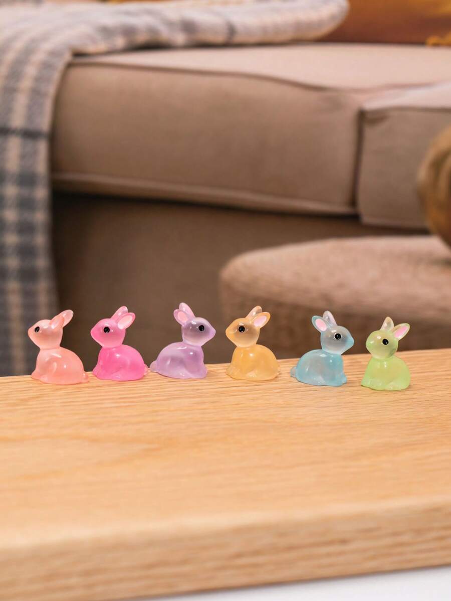 6pcs Polyresin Decoration Craft, Modern Rabbit Shaped Glow In The Dark Decoration Object For Home Best Gifts Birthday - Multicolor - View 1