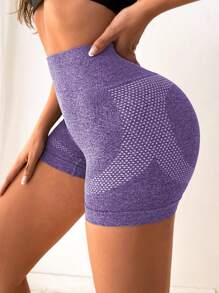 Yoga Basic Quần Shorts Thể thao Nữ Xù màu trơn - Màu tím - Xem 3