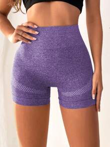 Yoga Basic Quần Shorts Thể thao Nữ Xù màu trơn - Màu tím - Xem 5